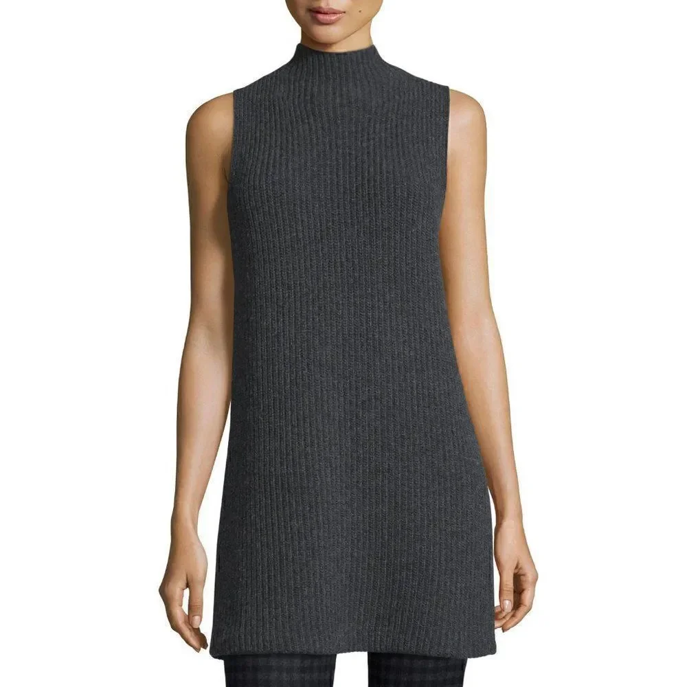 Theory Embree Charmant Mock-Neck Sleeveless Sweater in Dark Charcoal - Picture 2 of 10